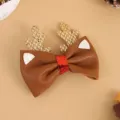 Christmas reindeer antler hair clip with brown leather bow and sparkly details for holiday parties. - Reindeer Leather Hair Clip