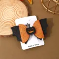 Halloween bat hair clip with orange glitter bow and pumpkin centerpiece for party dress up. - Orange 3