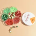 Detailed view of DIY bead kit with Christmas colored clay discs and 0.8mm crystal cord - Plum Flower Box Set (chenhuihong1-20) / Christmas Mix