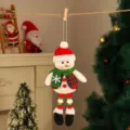 Cute Christmas fabric snowman hanging ornament for holiday tree decoration detail. - JD2601 Beaded Leg Snowman Doll
