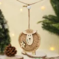 Cute wool sheep hanging ornament for Christmas tree decor and holiday party details. - Brown Fluffy Sheep