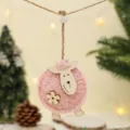 Cute pink sheep Christmas hanging ornament, wool felt lamb pendant for tree holiday decor. - Pink Fluffy Sheep