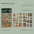 Detailed view of 3D mushroom stickers with vintage frame designs and product dimensions - 2 Sheets / 森野菇蕨
