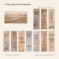 Détail de marque-pages vintage en copeaux de bois avec citations littéraires et boîte. - Lot de 10 feuilles / Cinéma de Bois