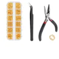 Comprehensive jewelry making kit including 5-inch needle-nose pliers, tweezers and jump rings - Four-Piece Set / Gold