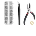 Professional DIY jewelry making tool set including needle nose pliers, tweezers and jump rings - Four-Piece Set / White Gold