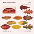 Detail of leaf-shaped wood chip bookmarks with English quotes from Forest Whisper series. - 10 Sheets Set / Words of Fallen Leaves