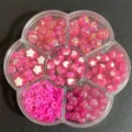 Primer plano de un set de cuentas DIY rosa en caja de flores con 7 compartimentos - 500 Piezas/Paquete / Rosa rojo