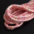 Vue détaillée de perles Heishi de 6 mm en pâte polymère colorée pour la création de bijoux - Mélange Rose et Blanc