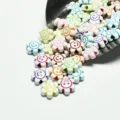 Macro de cuentas de flores de acrílico de 10mm con caritas sonrientes para joyería DIY. - 10mm (Aprox. 1700 Piezas/500g) / Multicolor Pattern on White