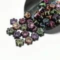 Primer plano de cuentas de girasol sonrientes de acrílico negro de 10 mm para joyas - 10mm (Aprox. 1700 Piezas/500g) / Negro con Colorido