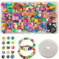 Detailansicht eines 10 mm Polymer-Ton-Perlen-Sets für die DIY-Schmuckherstellung. - 15 Gitter Polymer-Ton Perlen DIY Set (H-15-1) / Gemischte Stile (Böser Blick Polymer-Ton Usw.)