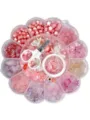 Vue détaillée de l'ensemble de perles DIY roses en forme de fleur de prunier - Série Rose