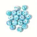 Vista detallada de cuentas acrílicas de 8-10 mm con patrones de flores azules para bricolaje - 8mm/500g (Aproximadamente 1800 Piezas) / Azul Claro