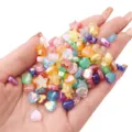 Colorful 8-11mm iridescent acrylic star and heart shaped beads for DIY jewelry making crafts - 100 Pieces Set / Mixed Star and Heart Shape