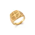 Vintage men's stainless steel signet ring with embossed compass design in gold finish - Size 8 / Compass Style (RS03) - Gold