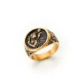 Vintage men's gold stainless steel ring with black embossed figure relief design - Size 8 / Saint Joseph Style (RS04) - Gold