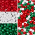 Cuentas redondas de acrílico rojo blanco y verde para crear joyas de Navidad DIY - 6mm / 3200 Piezas/Paquete / Rojo