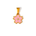 Kleiner rosa Emaille-Kirschblütenanhänger mit Goldbeschichtung und zentralem Kristall - Rosa Kirschblüte mit Strass (HD08) / Gold