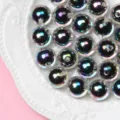 Cuentas redondas de acrílico AB de 8/10mm para joyería DIY y colgantes de teléfono - 500g/1800 piezas/paquete / Negro / 8mm