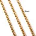 Detalle de primer plano de cadena franco trenzada de acero inoxidable dorado de 5 mm - 5mm*45cm / Dorado