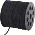 Close-up detail of 3mm black faux suede cord wound on a black spool for DIY crafts - Black