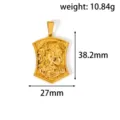 Close-up of gold stainless steel embossed pendant showing 38.2mm height and 10.84g weight - Portrait Shield Style (Pendant Only) / Gold