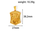 Close-up detail of a golden unicorn relief shield pendant with size and weight markings - Horse Shield Style (YT27) Pendant Only / Gold