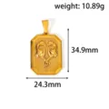 Macro view of embossed golden dragon heart pendant showing dimensions and weight info - Double Flying Dragon Rectangular Style (YT28) Pendant Only / Gold