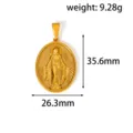 Dettaglio di un pendente in acciaio dorato con rilievo della Vergine Maria e misure. - Rilievo Vergine Maria (TY07) / Oro