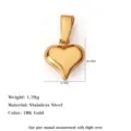 Makro-Detail des 18K vergoldeten Edelstahl-Herzanhängers mit Maßen und Spezifikationen - Gold / NT01-Herz A Stil