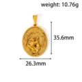 Detailed view showing the size and weight of a golden stainless steel oval pendant - Figure Round Style (YT30) Pendant Only / Gold