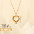 Close-up of golden stainless steel heart pendant necklace with dimensions and weight data - Heart Mother of Pearl (HPNK022) / Gold