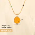 Detail view of golden smiley face pendant with dimension markings and weight specs - Gold Smiley Face (HPNK026)