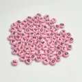 Cuentas redondas de letras acrílicas rosas de 7mm para hacer pulseras y collares DIY - 7mm (Aprox. 4400 Piezas/500g) / Rojo Rosa con Letras Negras