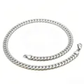 Detailed view of polished silver stainless steel Cuban link necklace for men - Flat NK Chain-5mm Width / Length 17.7inches