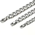 Close-up showing three thicknesses of polished stainless steel Cuban link chains - Cuban Chain (5mm) - Lobster Clasp / 80cm / Steel