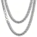 Detail of a heavy silver stainless steel Cuban link chain necklace with lobster clasp. - 6mm Cuban Link - Buckle / 17cm / Silver