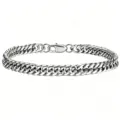 Detailed close-up of a polished silver Cuban link chain bracelet for men in hip-hop style - 6mm Slider Buckle Style (双4磨链) / 17cm / Silver