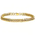 Macro view of 18K gold plated stainless steel Cuban link chain with lobster clasp - 6mm Buckle (Double 4 Polished Chain) / 22cm / Gold