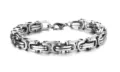 Close-up detail of a polished stainless steel Byzantine chain bracelet for men - 5mm Wide 21cm Long / Steel