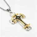Collana con pendente a doppia croce hip hop da uomo in oro e argento con catena a sfere - Gold Silver Black Layered Cross / Oro