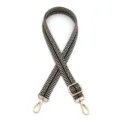 Vue détaillée de la bandoulière de sac à motifs géométriques noir et blanc et fermoirs dorés. - Noir Beige (N° 5)