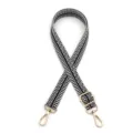 Bandoulière de sac géométrique noire et blanche réglable avec crochets dorés. - Noir Blanc (N° 13)