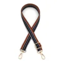 Détail de la bandoulière tissée réglable avec rayures orange noir et ferrures dorées - Noir Bleu Orange (N° 4)