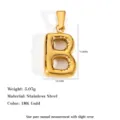 18K gold-plated stainless steel puffy letter B pendant charm for personalized jewelry - Letter B / Gold