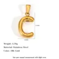 Gold stainless steel uppercase letter C pendant with specific dimensions and weight info - Letter C / Gold