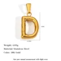 18K gold plated stainless steel capital letter D pendant for DIY jewelry making. - Letter D / Gold