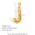 Uppercase letter J pendant in 18K gold-plated stainless steel for jewelry making - Letter J