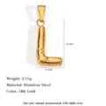 18K gold plated stainless steel initial L pendant for necklaces, DIY jewelry accessory - Letter L